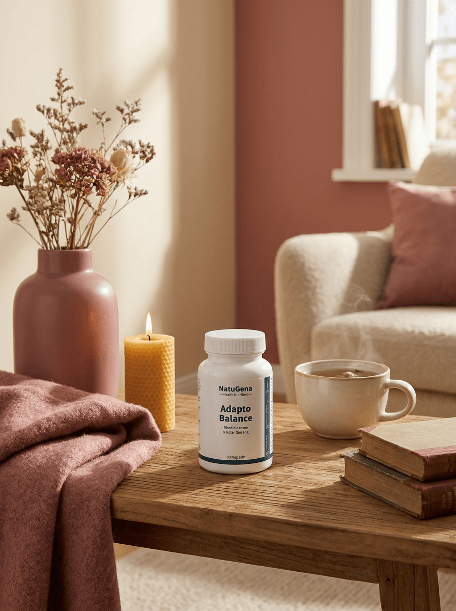 Weiße Produktdose AdaptoBalance von NatuGena mit 60 Kapseln