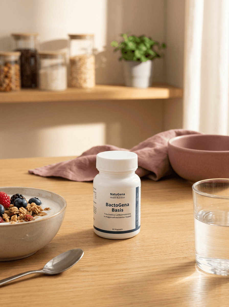 Weiße Produktdose BactoGena Basis von NatuGena